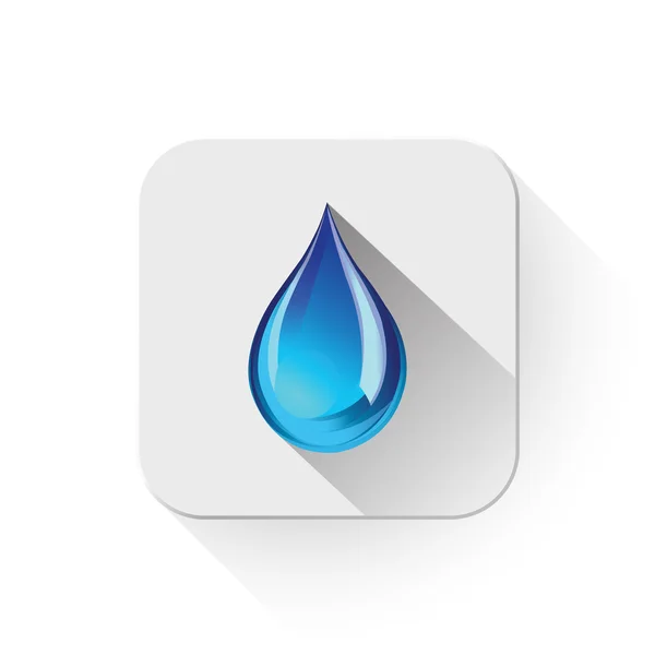Icona gocciolina d'acqua blu con lunga ombra sul pulsante app — Vettoriale Stock