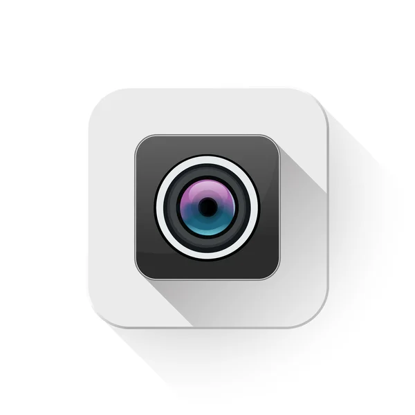 Icono de la cámara Con sombra larga sobre el botón de aplicación — Vector de stock