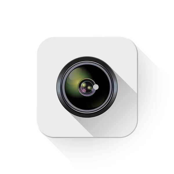 Camera lens Icon With long shadow over app button — Stock Vector