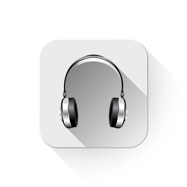 Icono de auriculares con sombra larga sobre botón de la aplicación — Vector de stock