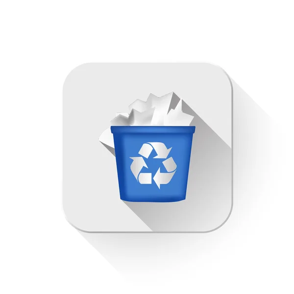 Recycling bin icon With long shadow over app button — Stock Vector