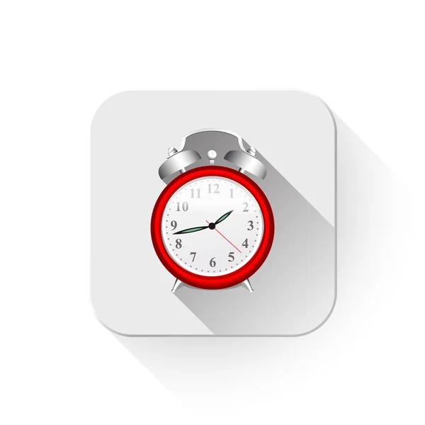 Relógio ícone de alarme com longa sombra sobre o botão app — Vetor de Stock