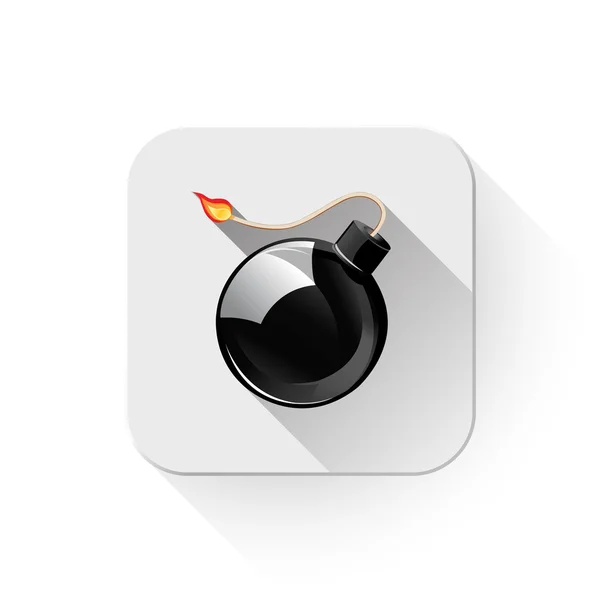 Black bomb icon With long shadow over app button — Stock Vector