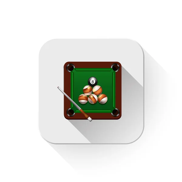 Ícone do jogo de bilhar com longa sombra sobre o botão app — Vetor de Stock
