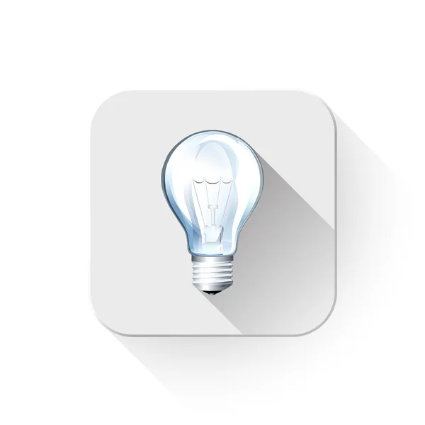 Ícone lâmpada com sombra longa sobre o botão app — Vetor de Stock