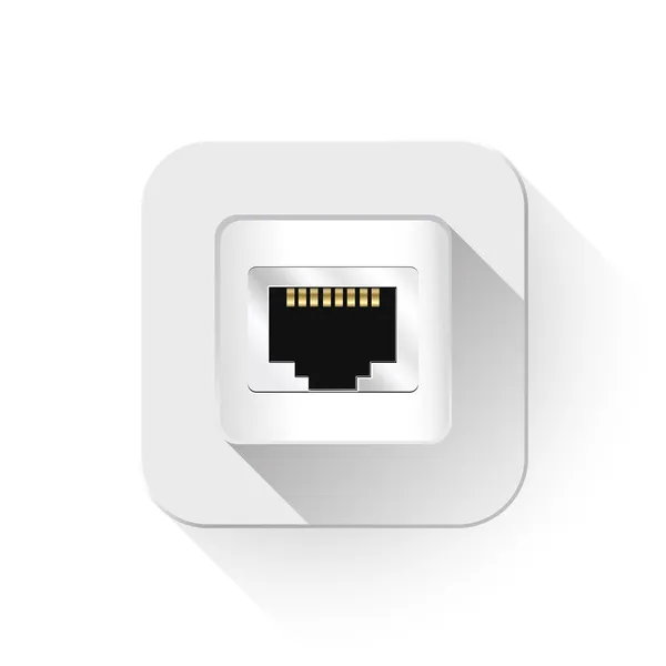 Icono de puerto de red brillante con larga sombra sobre el botón de la aplicación — Vector de stock
