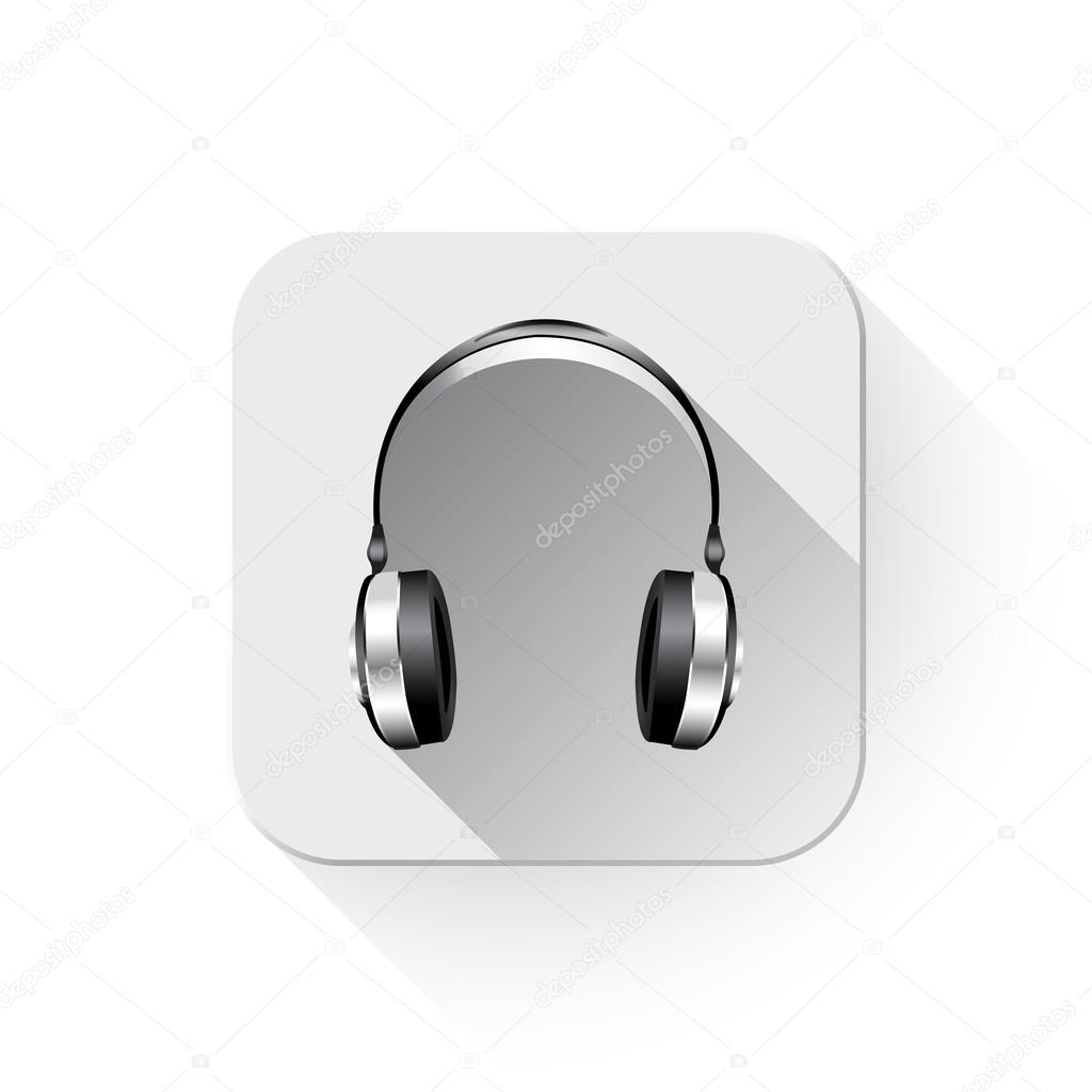 Headphones icon With long shadow over app button Stock Vector Image by