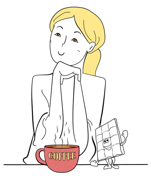 Кофейная Чашка Романтическая Девушка — стоковый вектор