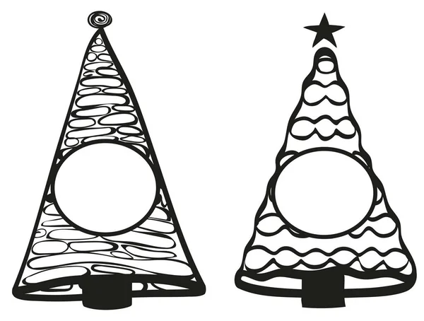 Dos Árboles Monograma Decorativo Navidad Para Diseño — Vector de stock