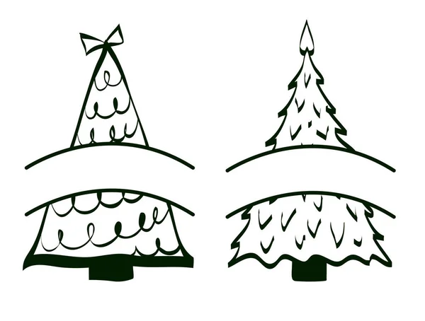 Dois monogramas monocromáticos de árvores de Natal com um lugar para uma inscrição — Vetor de Stock