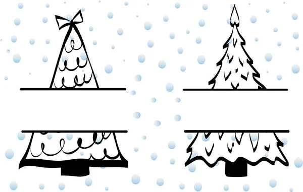Monokroma monogram julgranar på en bakgrund av snö. Skiss — Stock vektor