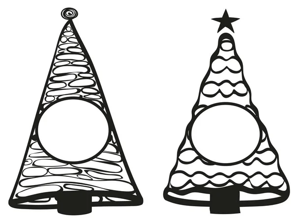 Dos árboles de monograma decorativo de Navidad para el diseño — Vector de stock
