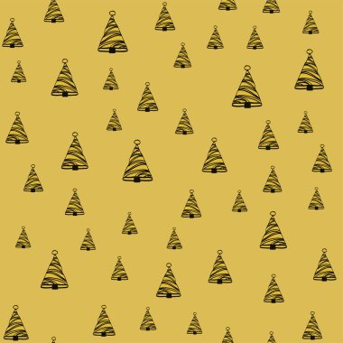 Sarı arka planda Noel ağaçları olan kusursuz bir desen.