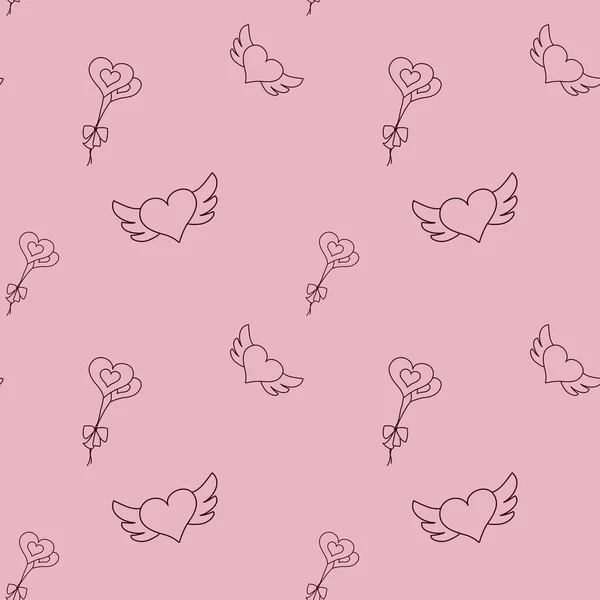 Sömlöst mönster med hjärtan och ballonger på en rosa bakgrund — Stock vektor