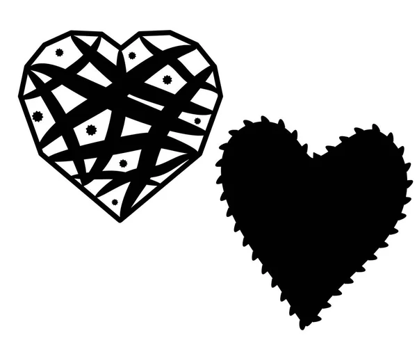 For valentines day two monochrome hearts in graphic style — Stock Vector