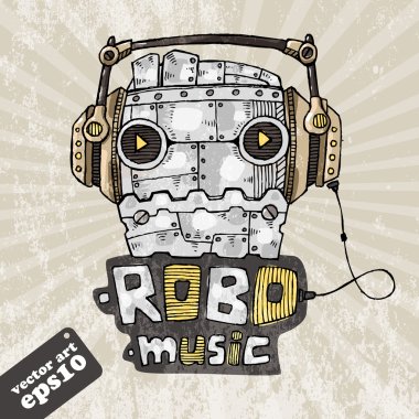 kulaklıklar müzik robot robot kafasından. vektör çizim