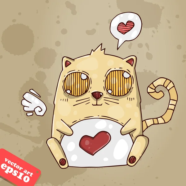 bir kalp ve kanatları ile sevimli kedi