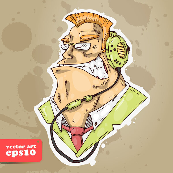 лицо злого человека в наушниках
