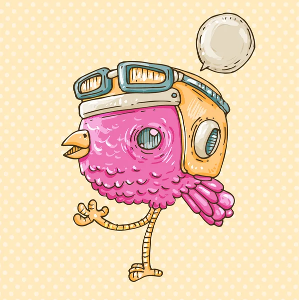 Pequeño pájaro de dibujos animados en casco — Vector de stock