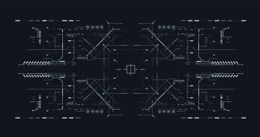 Video ve oyunlar için ekranları çalıştırın. Soyut teknoloji geçmişi. Cyberpunk Sky-fi illüstrasyonu. Fütürist soyut teknoloji şablonu. Geleceğin VR görüntüsü. HUD Kullanıcı Arayüzü. Yüksek teknoloji çerçevesi.