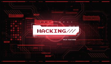 Fütürist UI konsepti. Fütürist arayüz elementleri ayarlandı. Hacker arayüzü. İnternet gizliliği ve güvenliği. Soyut terminal konsolu. Hud arka planı. Hackleme işlemi.
