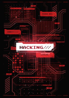 Hackleme işlemi. Fütürist UI konsepti. İnternet gizliliği ve güvenliği. Fütürist arayüz elementleri ayarlandı. Hud arka planı. Hacker arayüzü. Soyut uçbirim konsolu.