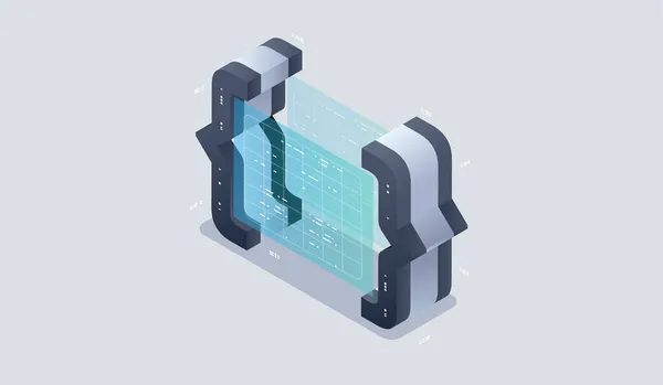 Icono Isométrico Desarrollo Programación Programas Procesamiento Automatizado Big Data Procesos — Archivo Imágenes Vectoriales