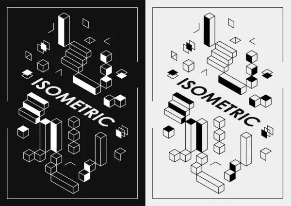 概要Webデザイン プレゼンテーションのための暗いアイソメトリックポスター 幾何形状レイアウトポスターデザインテンプレート — ストックベクタ