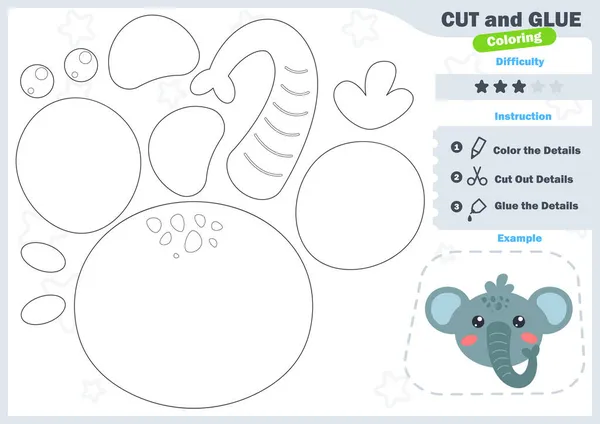 Elefante Dei Cartoni Gioco Carta Istruzione Bambini Età Prescolare Tagliare — Vettoriale Stock