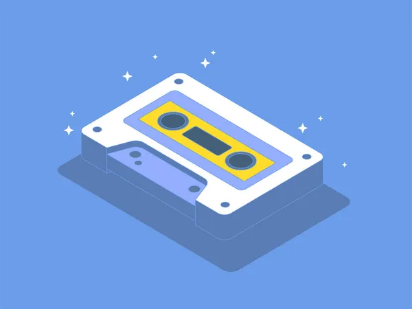 Retro Audio Cassette Tape Pop Art Style Vector Isometric Image — Stock Vector