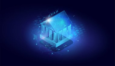 Finans hizmetleri için yazılım ve mobil uygulama. Finansal teknolojiler. İnternet bankacılığı. Sanal bankanın farklı bir görüntüsü. Mobil banka kavramsal illüstrasyonu.