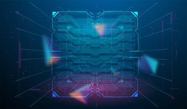 Soyut Düzen Dijital Tasarımı Kullanıcı Arayüzü Kare Çerçeveleri neon biçiminde. Gelecekçi HUD çerçeveler. Bilim kurgu teknolojisi şablon tasarımı. Sanal uzay arkaplanı. Neon HUD konsepti.