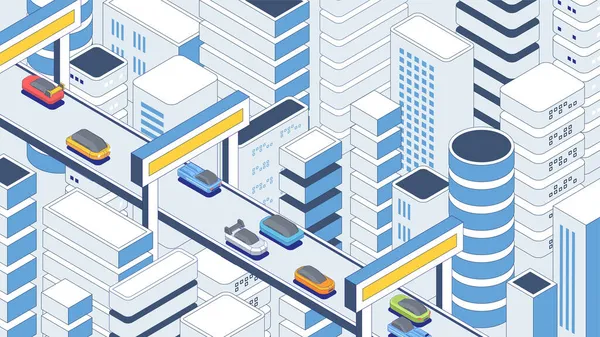 Isométrico Vector Ciudad Ciudad Inteligente Con Carretera Composición Casas Rascacielos — Archivo Imágenes Vectoriales