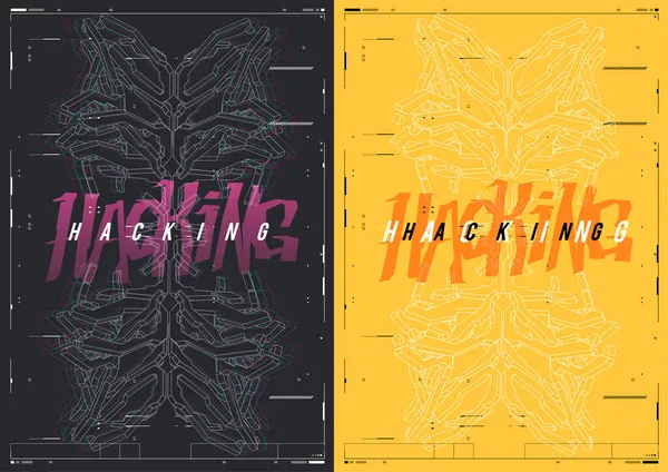 Affiche Futuriste Cyberpunk Modèle Affiche Tech Abstract Avec Des Éléments — Image vectorielle