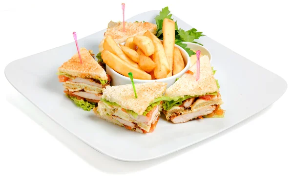 Fried potatoes and sandwiches — Stock Photo, Image