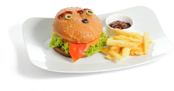 Smiling burger and fries — Stock Photo, Image