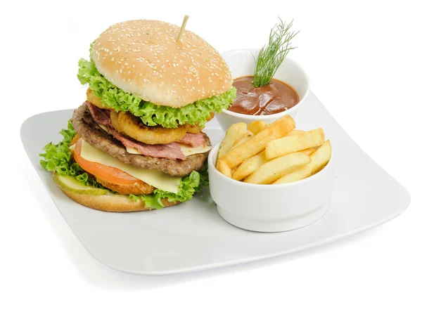 Burger and fries — Stock Photo, Image