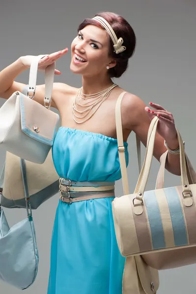 Girl in blue evening dress — Stock Photo, Image