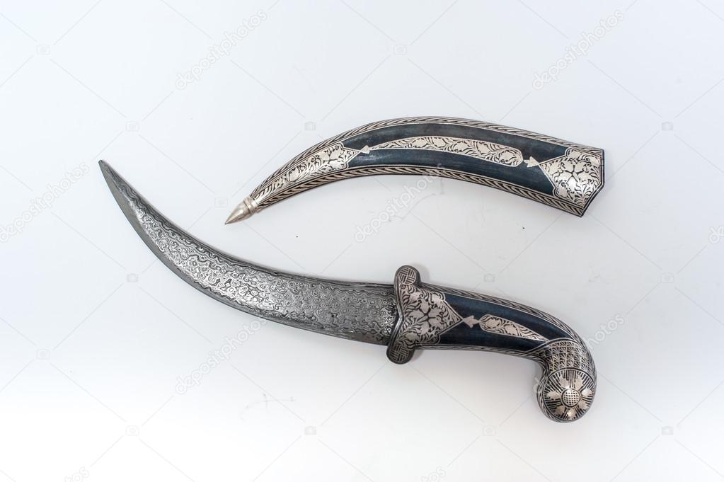 turkish Old damascus blade isolated on white with clipping path