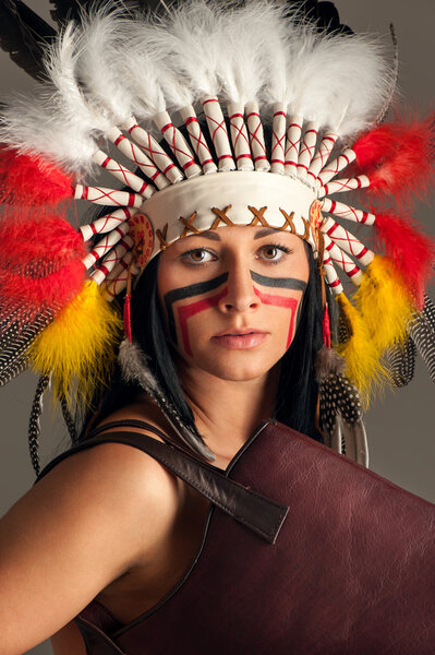 American Indian girl with bag