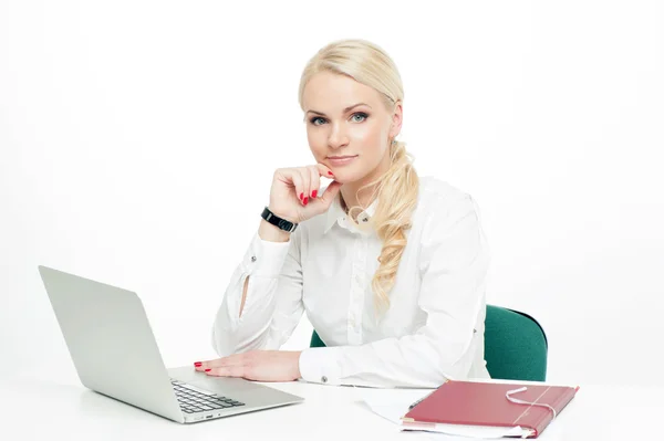 Young pretty business woman with notebook — Stock Photo, Image