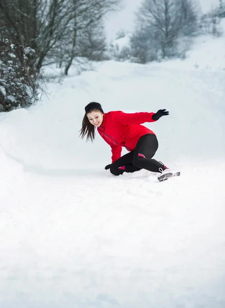 Winter running woman — Stock Photo, Image