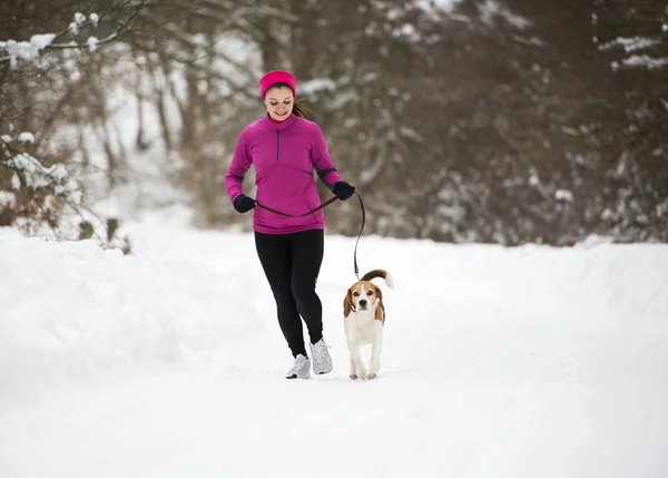 Winter running woman — Stock Photo, Image