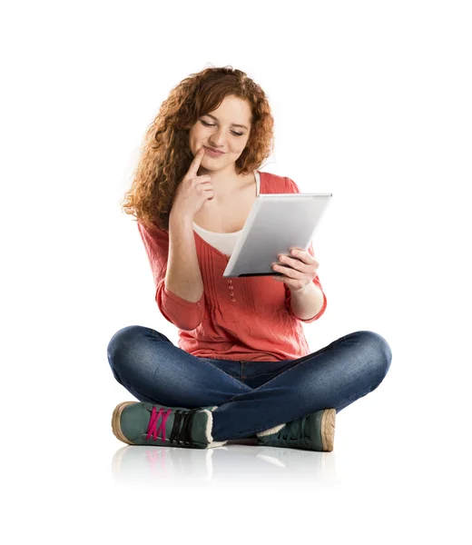 Menina com tablet — Fotografia de Stock