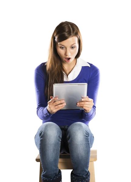 Menina com tablet — Fotografia de Stock