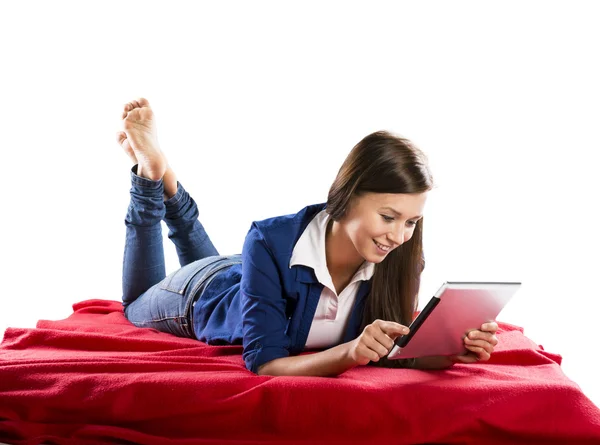 Girl with tablet — Stock Photo, Image