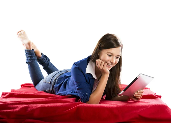 Girl with tablet — Stock Photo, Image