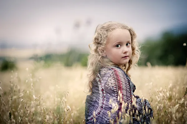 Little girl in the field — Stock Photo, Image