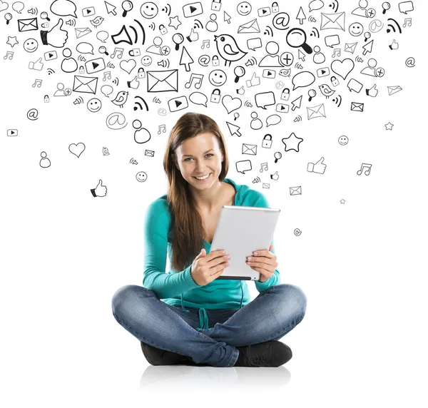 Girl with tablet — Stock Photo, Image