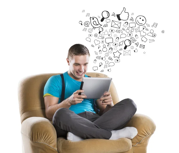 Young man with tablet — Stock Photo, Image